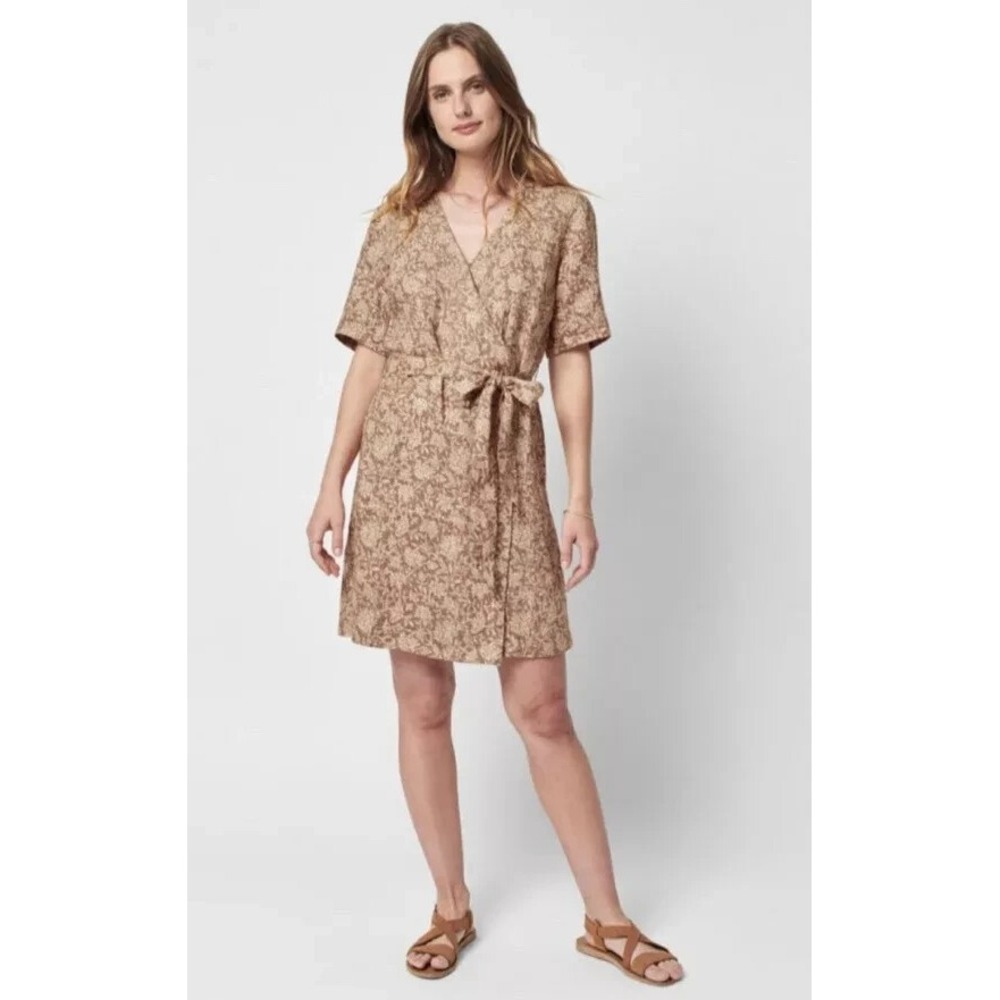 Faherty‎ Women's Ashley Wrap Dress Floral Linen $168 Bronze Rivera Small New